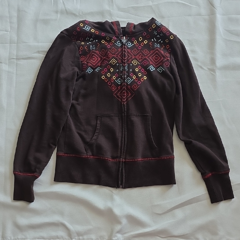 Ariat Brown Zip-Up Hoodie with Colorful Embroidered Accents